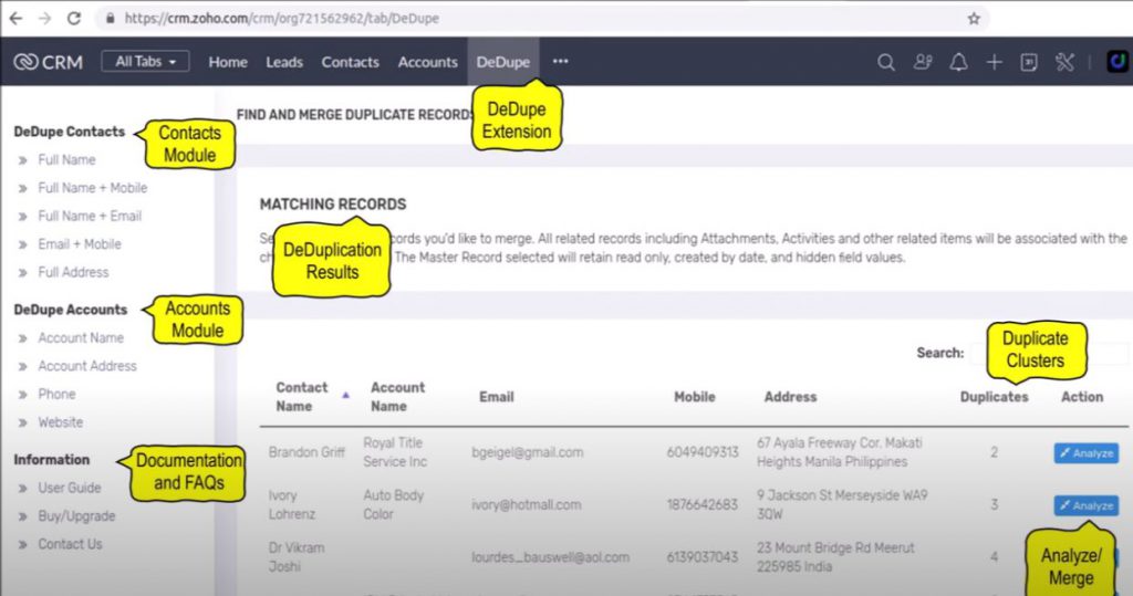 Zoho CRM Extension - Duplicate Records